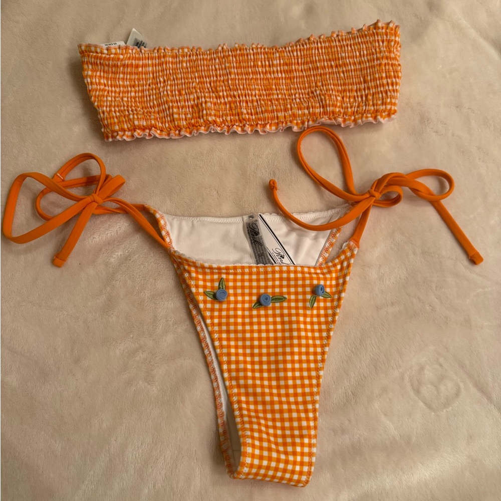 New Frankie’s Bikini Orange Gingham Bikini Set